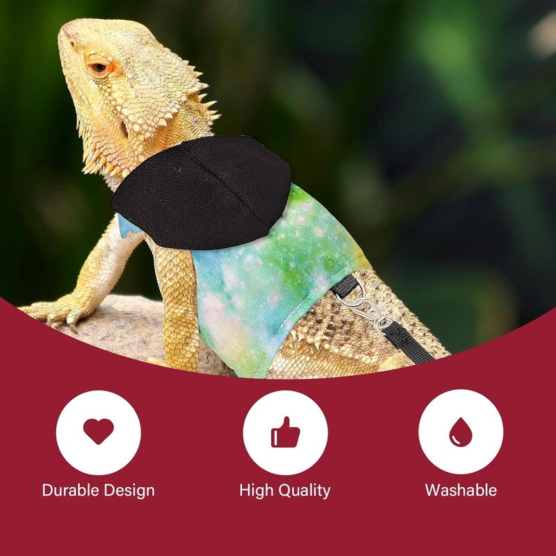 hokable Bearded Dragon Lizard Hoodie Leash Suit Reptile pet Outdoor Chest Harness Chameleon Squirrel Leash Hooded Clothes Suitable for Bearded Dragon Lizard Reptiles（Black hat） - Image 4